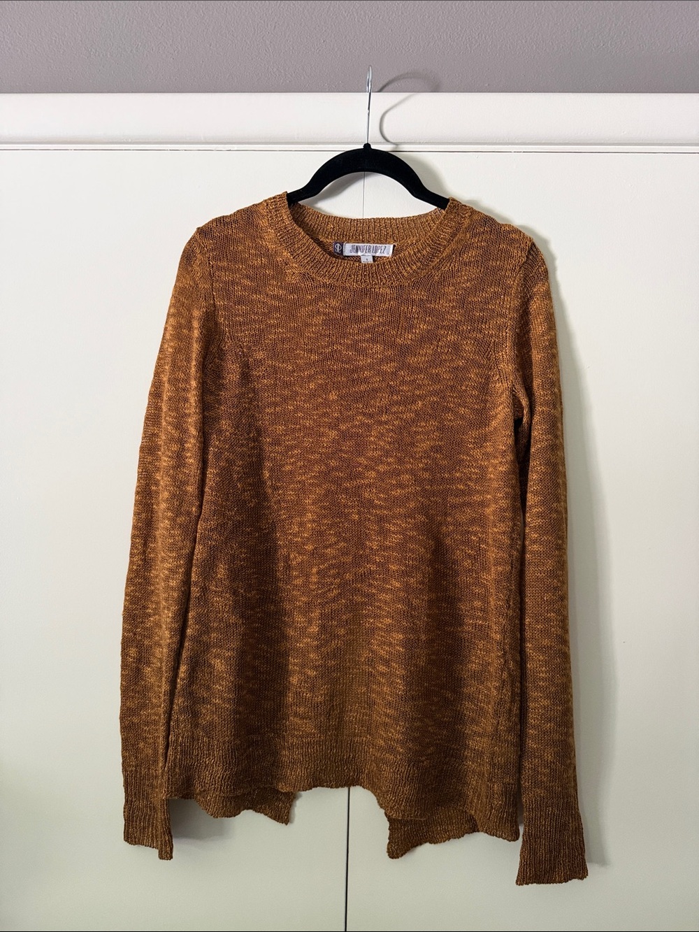 Jennifer Lopez Marled Rust Brown Crewneck Sweater With Open Cross Back